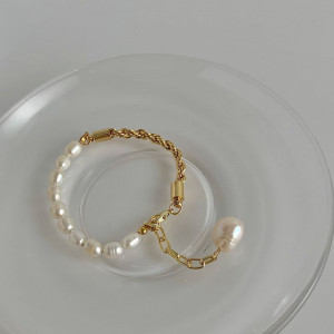 Браслет из жемчуга с золотистой цепью CJQ27057 Браслет из жемчуга с золотистой цепью CJQ27057