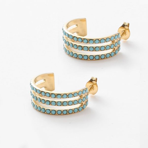 Серьги-кольца разомкнутые широкие с голубой эмалью CJL46908 Серьги-кольца разомкнутые широкие с голубой эмалью CJL46908