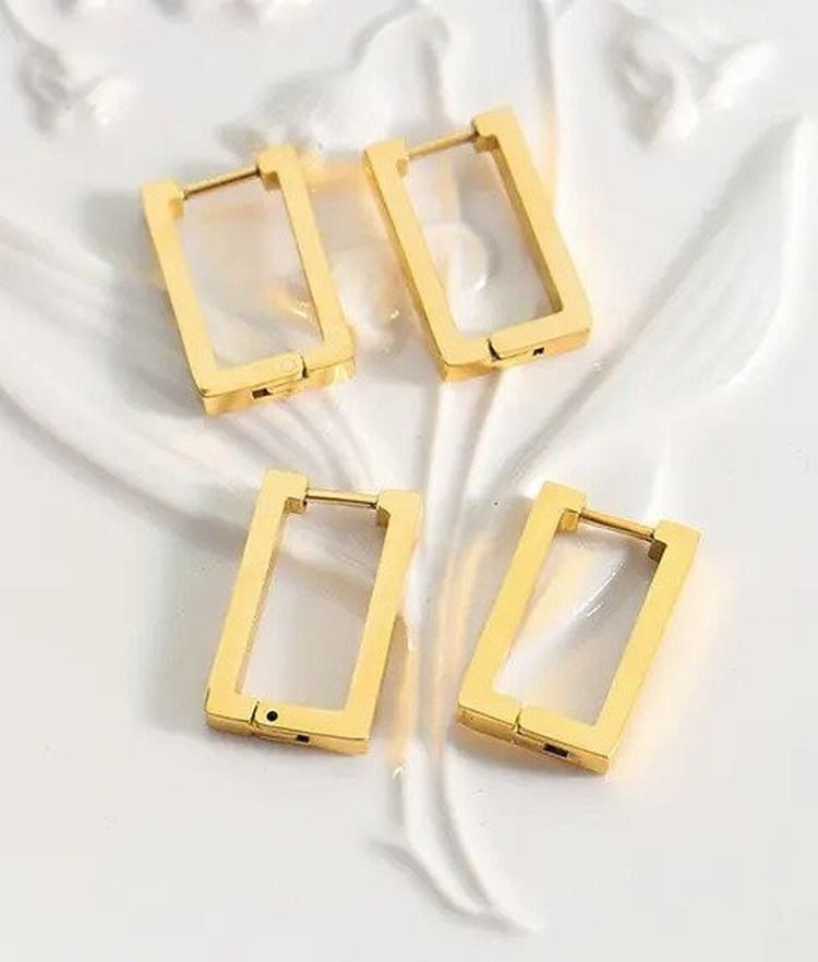 Стальные серьги-конго с напылением золота прямоугольник J10260CJJ Стальные серьги-конго с напылением золота прямоугольник J10260CJJ