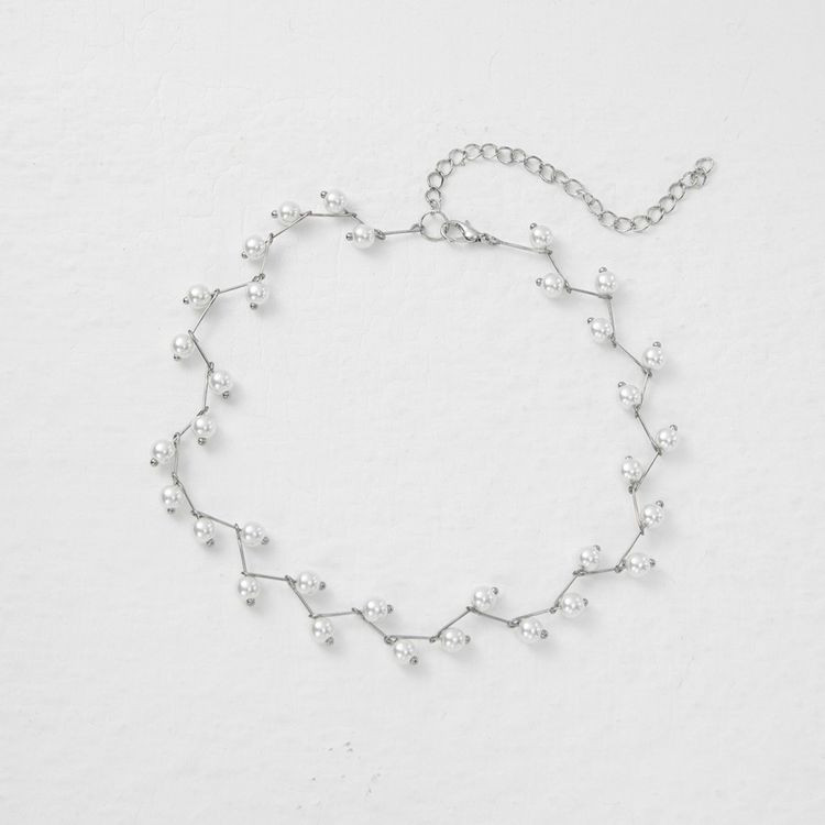 Ажурное стальное колье с растительным орнаментом и кристаллами J11382CJJ