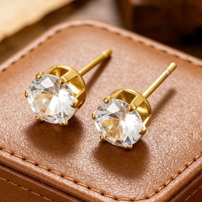 Золотистые серьги с шестью бриллиантами из титановой стали CJX74515