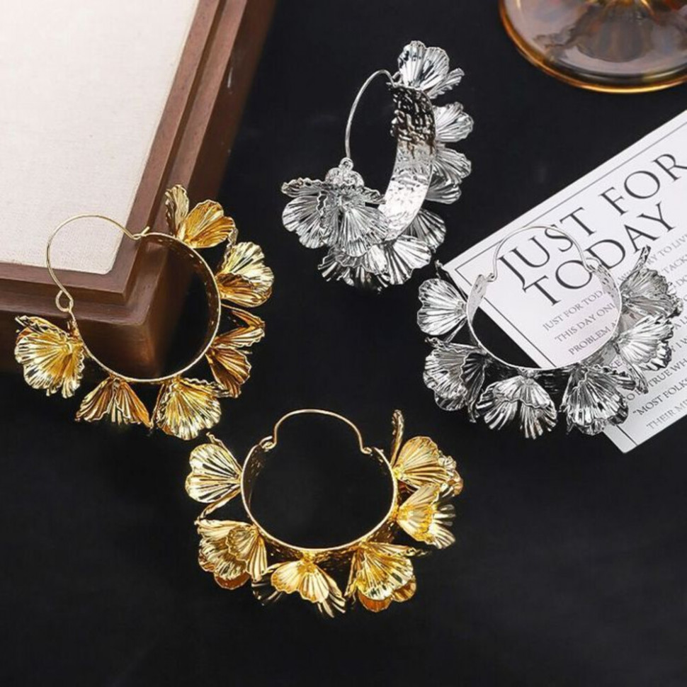 Серьги-конго с объемными цветами CJH77448