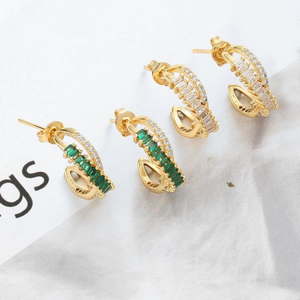 Серьги-кольца разомкнутые с разноцветными кристаллами CJL46926