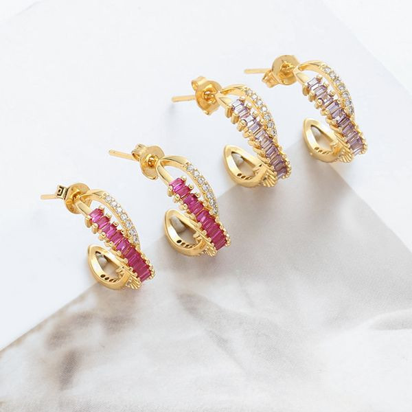 Серьги-кольца разомкнутые с разноцветными кристаллами CJL46926