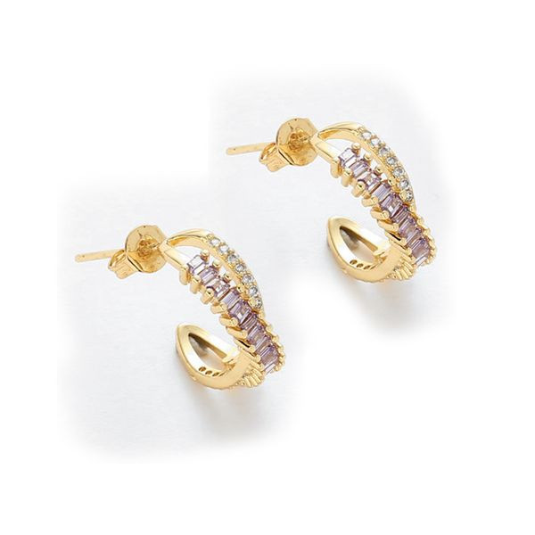 Серьги-кольца разомкнутые с разноцветными кристаллами CJL46926