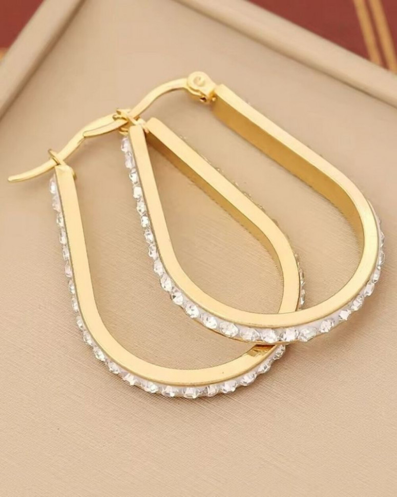 Стальные серьги-булавка с напылением золота и стеклом капля J10261CJJ Стальные серьги-булавка с напылением золота и стеклом капля J10261CJJ