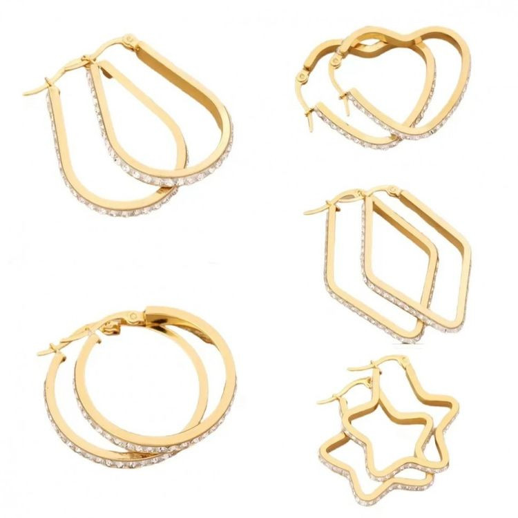 Стальные серьги-булавка с напылением золота и стеклом капля J10261CJJ Стальные серьги-булавка с напылением золота и стеклом капля J10261CJJ