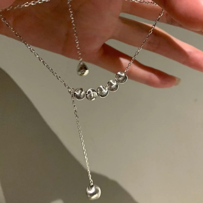 Серебристое Колье-галстук с подвесками в форме шариков CJG35161