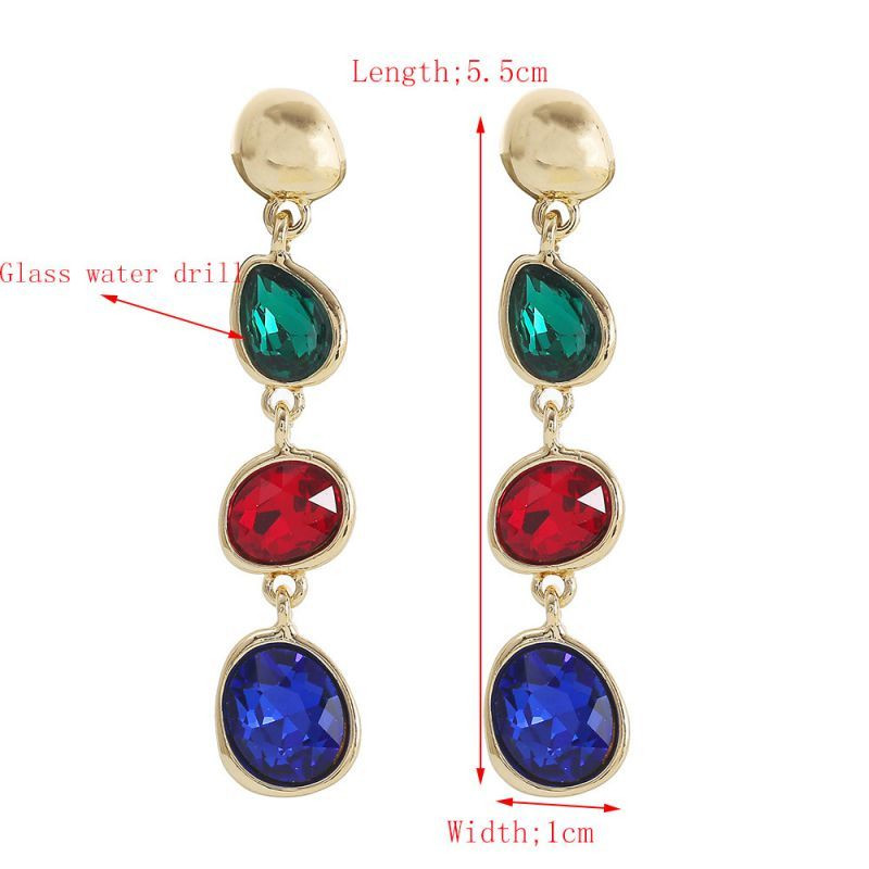 Серьги пусеты с каскадом разноцветных кристаллов CJL17031