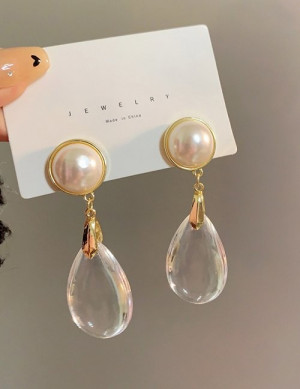 Серьги-подвески с крупным жемчугом и каплями L74435 Серьги-подвески с крупным жемчугом и каплями L74435