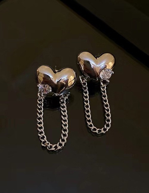 Объемные серьги-сердца с массивными цепями T72271
