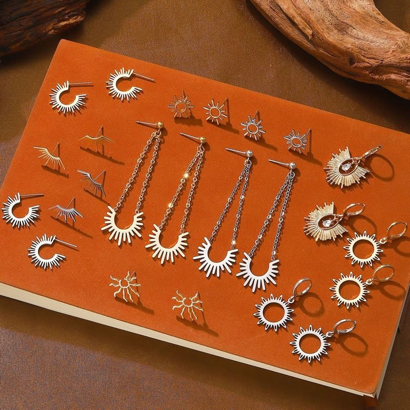 Золотистые серьги-кольца с ажурным солнечным диском M85491 Золотистые серьги-кольца с ажурным солнечным диском M85491