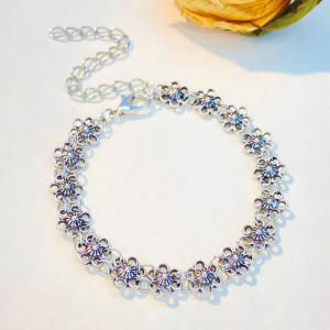 Браслет цепочка с фиолетовыми цветами CJC14393 Браслет цепочка с фиолетовыми цветами CJC14393
