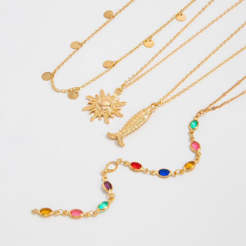 Колье-галстук с небесной символикой и цветными кристаллами CJQ19111