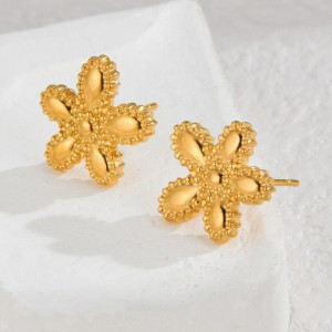 Золотистые серьги-пусеты Цветы CJH59595