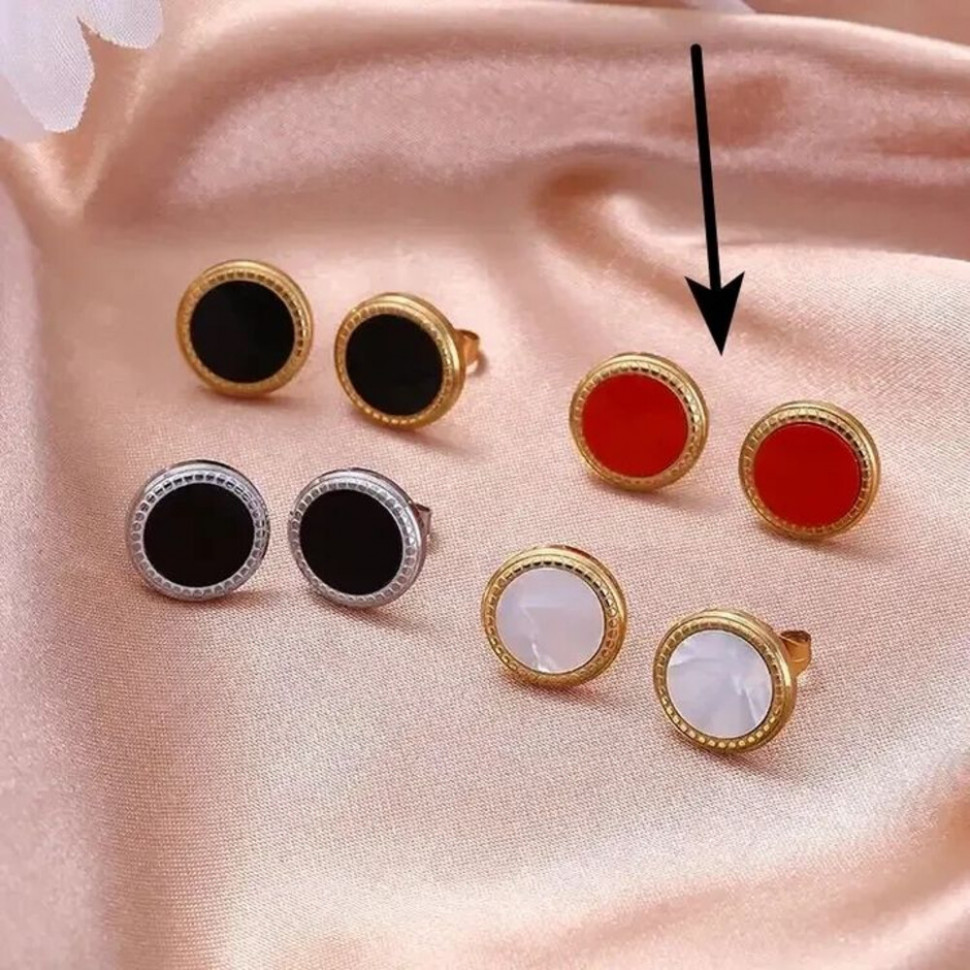 Стальные серьги-пусеты с красной эмалью 1J10130(CJJ)