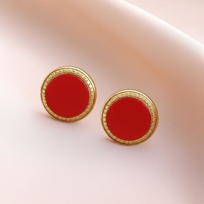 Стальные серьги-пусеты с красной эмалью 1J10130(CJJ)