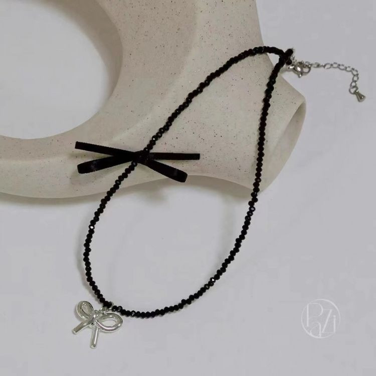 Стильный Чокер из темного бисера с изящным бантом J10743CJJ Стильный Чокер из темного бисера с изящным бантом J10743CJJ