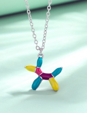 Серебристая Цепочка с оригинальным кулоном в форме собаки с эмалью Z60034 Серебристая Цепочка с оригинальным кулоном в форме собаки с эмалью Z60034