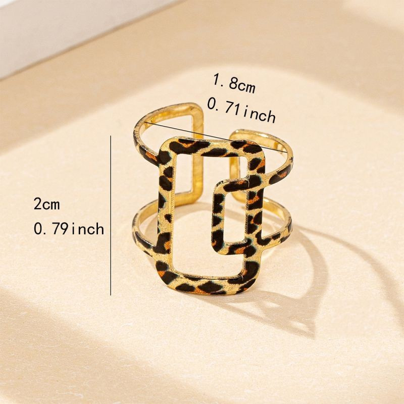 Двойное кольцо с леопардовой вставкой прямоугольной формы CJG50961