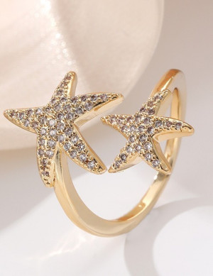 Двойное кольцо с морскими звездами и кристаллами U83518