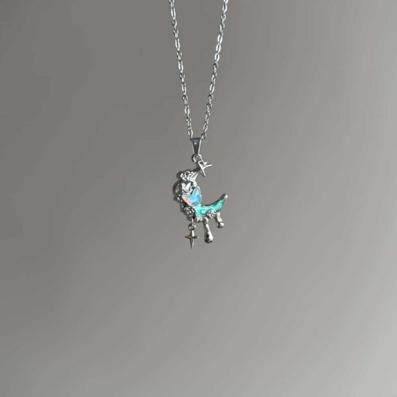 Серебряное колье из стали с луной и звездой CJZ49113