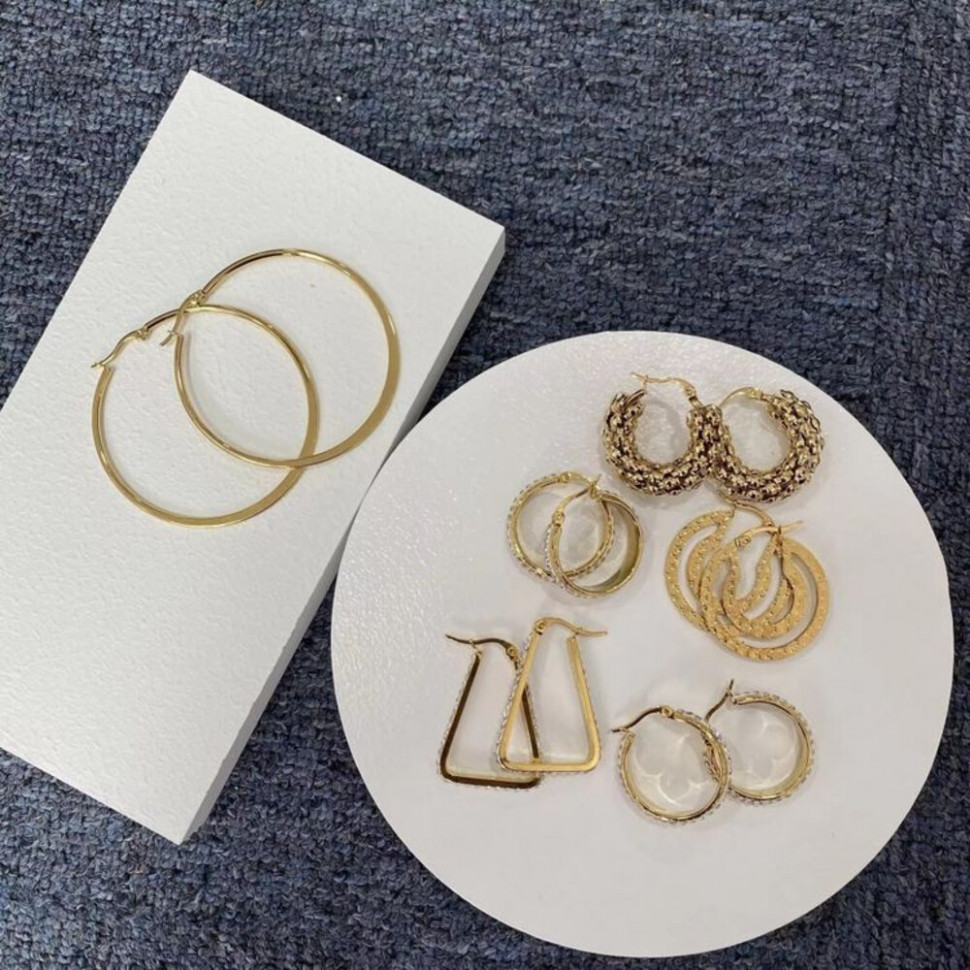 Стальные серьги-булавка с напылением золота и стеклом треугольник J10263CJJ