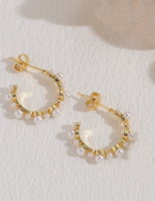 Серьги-полукольца с мелким жемчугом M12405 Серьги-полукольца с мелким жемчугом M12405