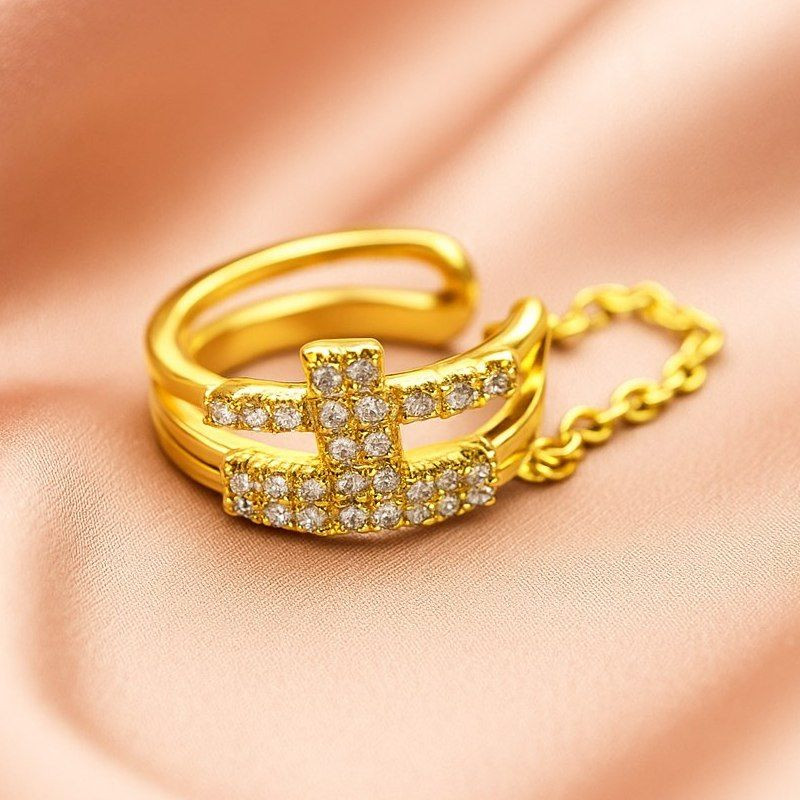 Золотистый кафф с цепочкой и кристаллами 1J11410CJJ