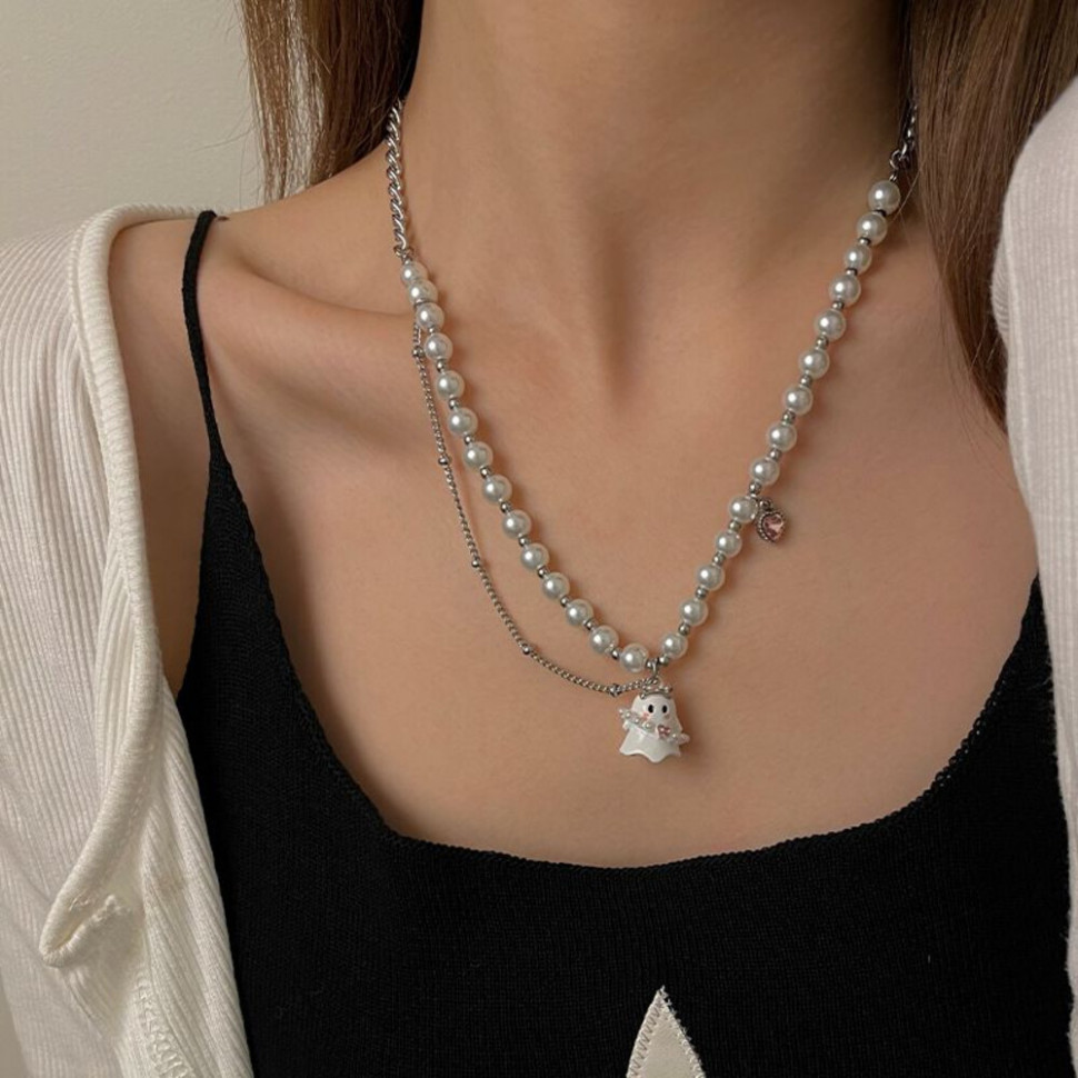 Двухъярусные бусы из светлого жемчуга CJH56208 Двухъярусные бусы из светлого жемчуга CJH56208