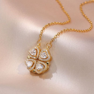 Золотистое колье-трансформер с перламутровым клевером CJJ30516 Золотистое колье-трансформер с перламутровым клевером CJJ30516