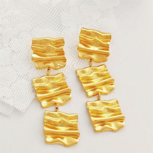 Серьги Висячие Квадраты гофрированные CJM67989