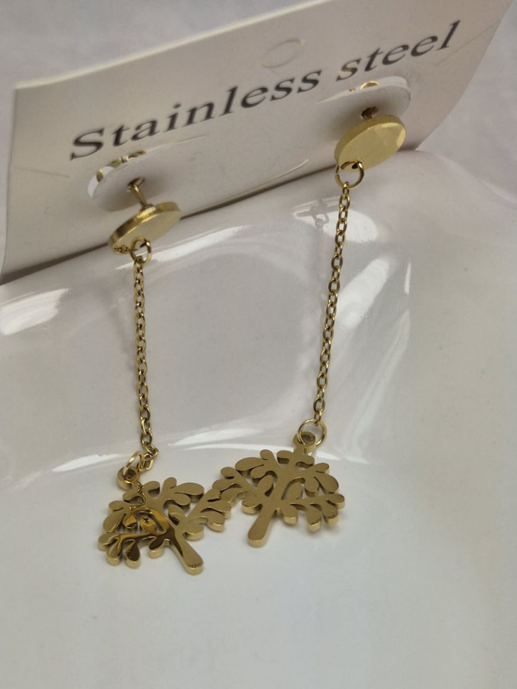 Серьги гвоздики древо жизни из стали с напылением золотом J11531CJJ Серьги гвоздики древо жизни из стали с напылением золотом J11531CJJ