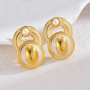 Серьги-пусеты Круглые многослойные с эмалью и жемчугом CJL35138 Серьги-пусеты Круглые многослойные с эмалью и жемчугом CJL35138