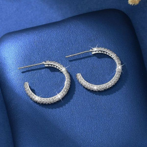 Тонкие серьги-кольца с дорожкой камней CJL32160 Тонкие серьги-кольца с дорожкой камней CJL32160