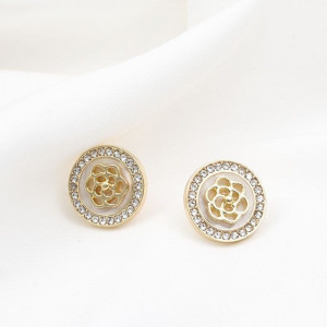 Классические пусеты Сияющая роза в круглом обрамлении CJG39029 Классические пусеты Сияющая роза в круглом обрамлении CJG39029