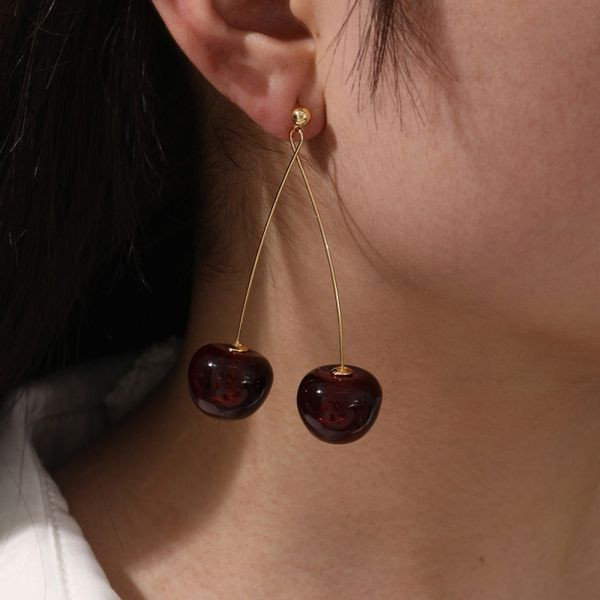 Длинные серьги-вишни с темными ягодами CJL43488 Длинные серьги-вишни с темными ягодами CJL43488