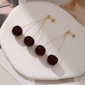 Длинные серьги-вишни с темными ягодами CJL43488 Длинные серьги-вишни с темными ягодами CJL43488