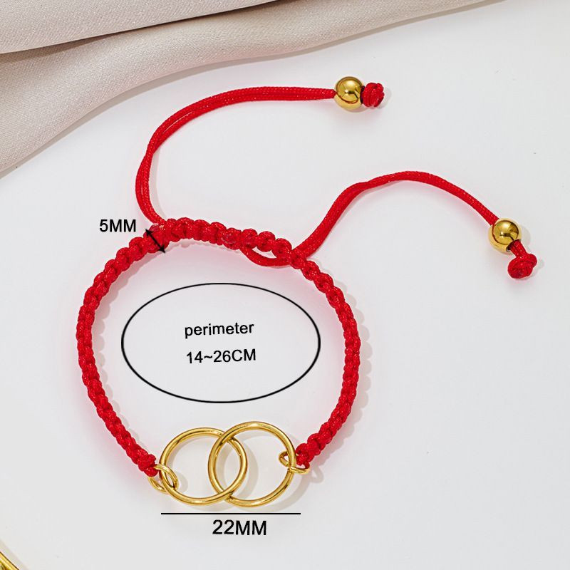 Браслет плетеная нить с переплетенными золотистыми кольцами CJQ92948