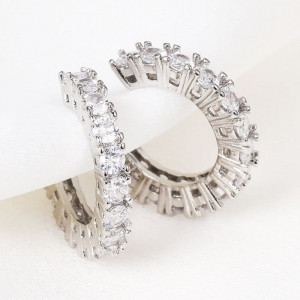 Серьги-кольца со стразами серебристые CJC97243