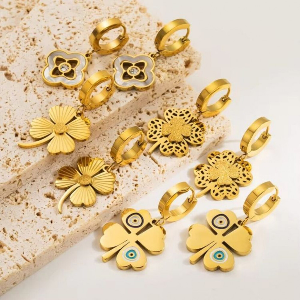 Серьги медицинская сталь с напылением золотом J10897CJJ Серьги медицинская сталь с напылением золотом J10897CJJ