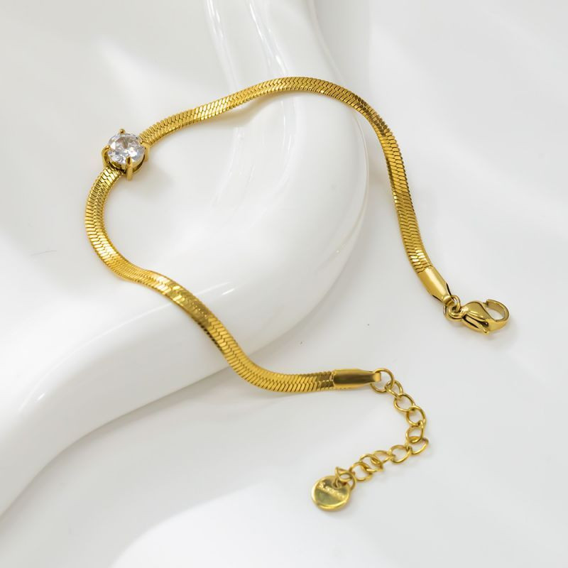 Браслет с плетением «колос» и сверкающим камнем CJN40336