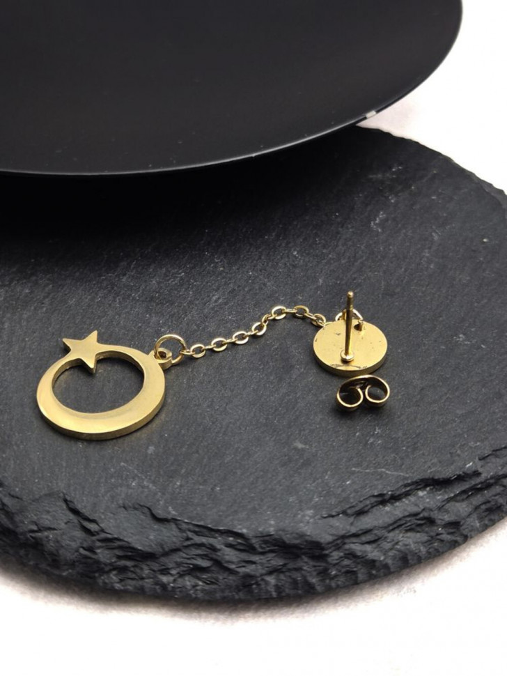 Серьги гвоздики звезда луна из стали с напылением золотом J11532CJJ Серьги гвоздики звезда луна из стали с напылением золотом J11532CJJ