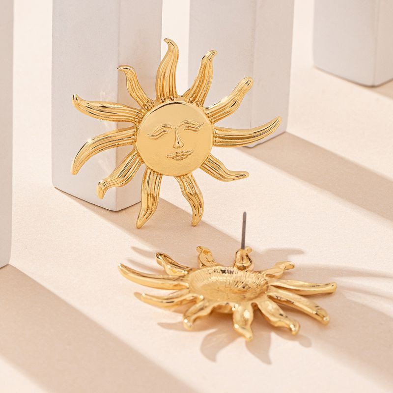 Оригинальные серьги-пусеты сияющее солнце CJM14379