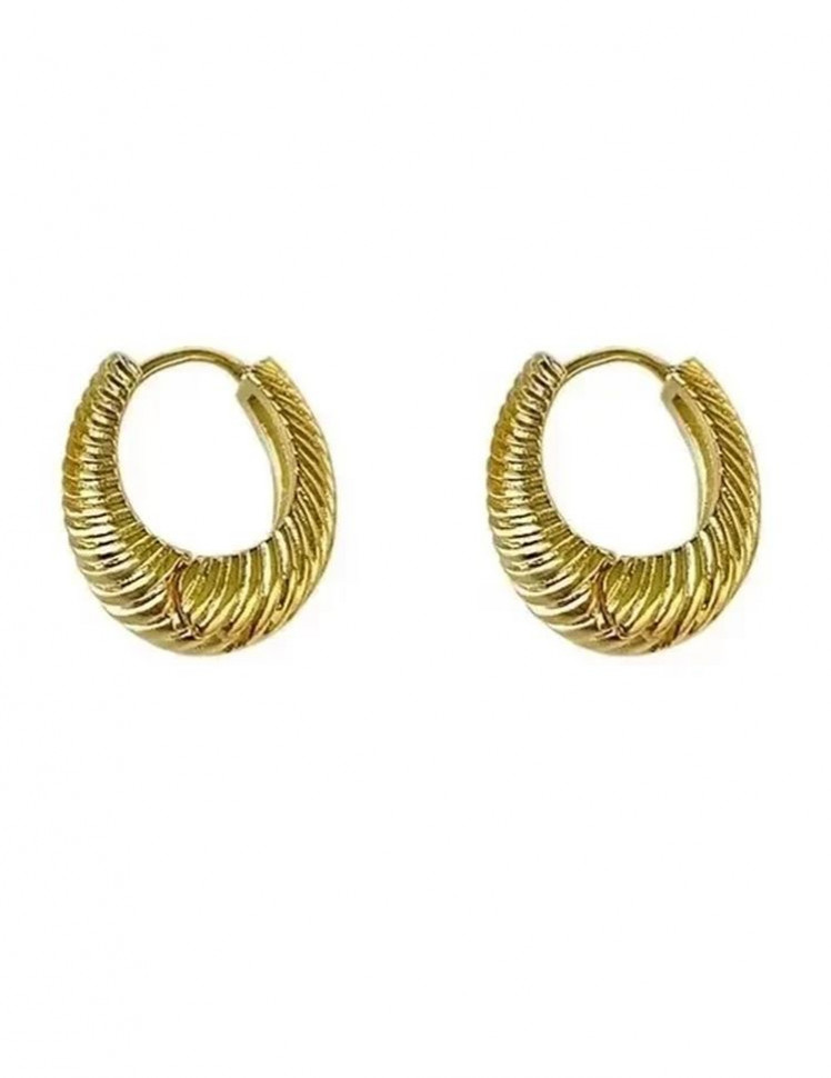 Золотистые серьги кольца из латуни с фактурным рифлением 1J10048CJJ