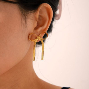 Серьги Висячие Бантики минималистичные длинные CJL36247 Серьги Висячие Бантики минималистичные длинные CJL36247