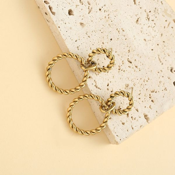 Серьги Висячие Двойные кольца фактурное плетение CJL46932