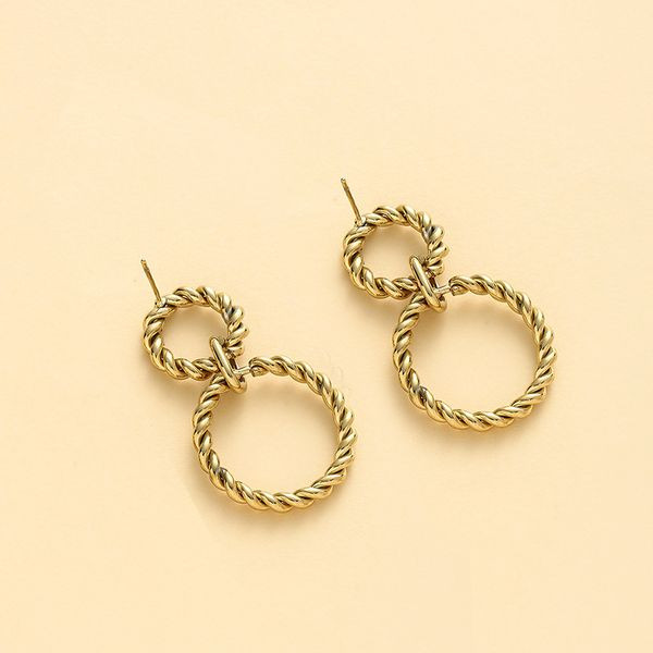 Серьги Висячие Двойные кольца фактурное плетение CJL46932