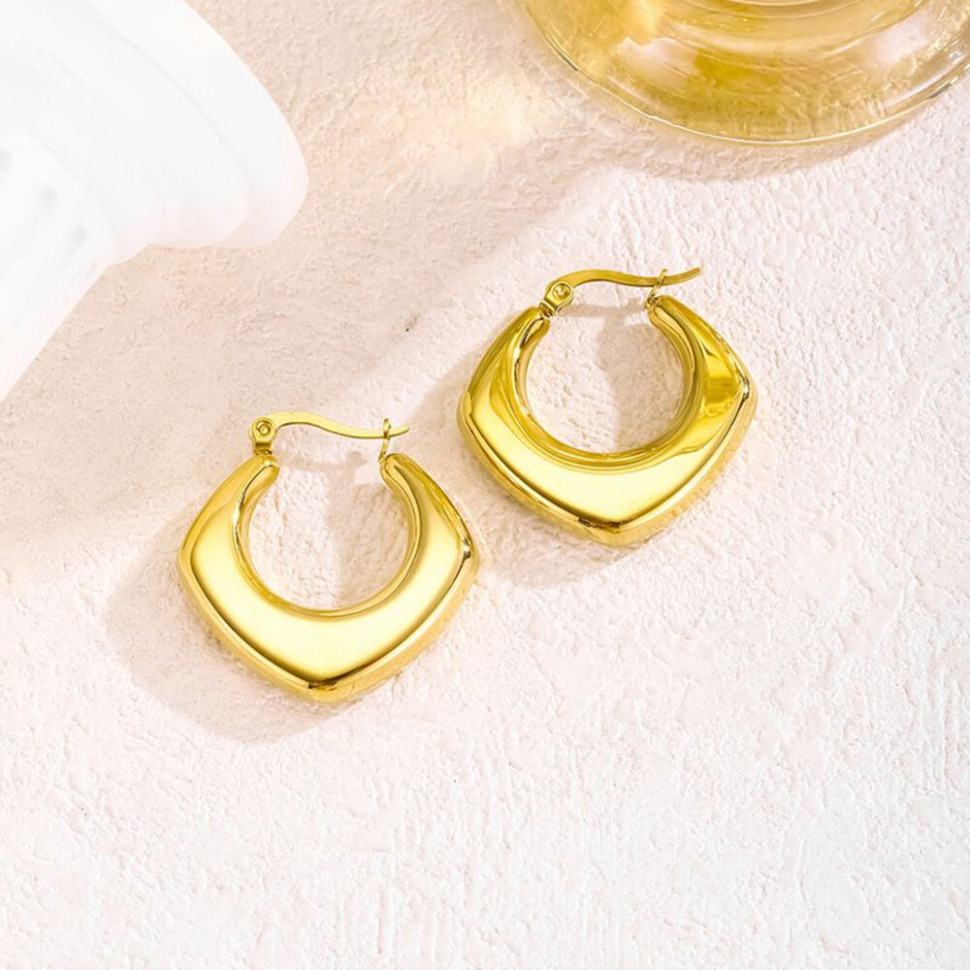 Золотистые геометрические серьги-кольца CJH63048