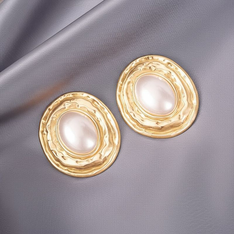 Крупные серьги-овалы с жемчужной вставкой 1J11742CJJ